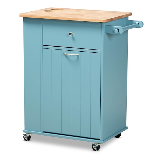Baxton Studio Liona Sky Blue Finished Wood Kitchen Storage Cart 162-10444 - main